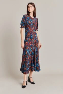 Lainey Crepe Midi Dress Blue Ikat -Ghost Fashion Store D07G027 Z88 28790 650px 964px