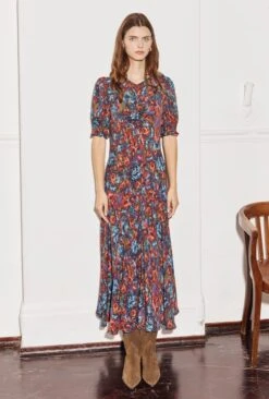 Lainey Crepe Midi Dress Blue Ikat -Ghost Fashion Store D07G027 Z88 29094 650px 964px