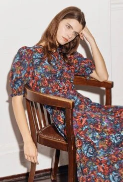 Lainey Crepe Midi Dress Blue Ikat