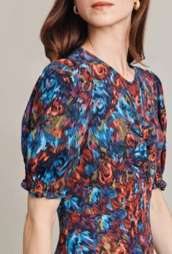 Lainey Crepe Midi Dress Blue Ikat -Ghost Fashion Store D07G027 Z88 29273 650px 964px