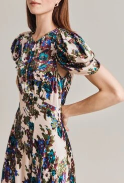 Beatrix Satin Midi Dress Green Floral -Ghost Fashion Store D07G029 Z34 28943 650px 964px