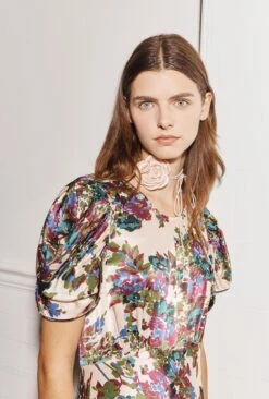 Beatrix Satin Midi Dress Green Floral -Ghost Fashion Store D07G029 Z34 28968 650px 964px