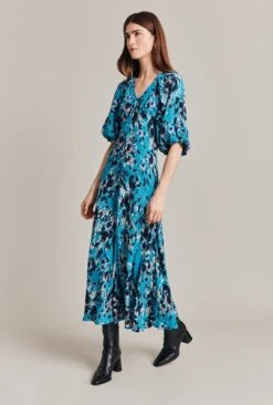 Dana Crepe Midi Dress Blue Inky Flowers -Ghost Fashion Store D07G030 Z77 28801 650px 964px