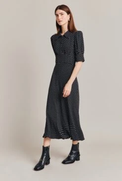 Wilma Crepe Midi Dress Black Spot -Ghost Fashion Store D07G034 Z14 28854 650px 964px