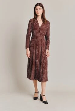 Lucinda Satin Midi Dress Russet Spot -Ghost Fashion Store D07G040 Z15 28900 650px 964px
