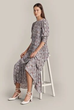 Maya Crepe Midi Dress Blue Paisley Star -Ghost Fashion Store D07G043 Z05 29388 650px 964px