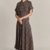 Harriet Crepe Midi Dress Black Soft Ikat -Ghost Fashion Store D07G044 Z07 29155 650px 964px