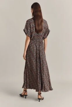 Harriet Crepe Midi Dress Black Soft Ikat -Ghost Fashion Store D07G044 Z07 29157 650px 964px