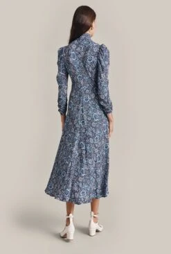Erin Crepe Midi Dress Blue Batik Bloom -Ghost Fashion Store D07G045 Z04 29131 650px 964px