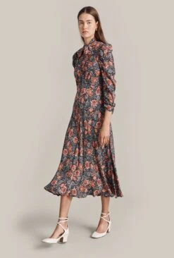 Erin Crepe Midi Dress Red Batik Bloom -Ghost Fashion Store D07G045 Z08 29126 650px 964px