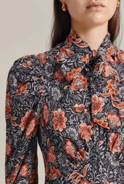 Erin Crepe Midi Dress Red Batik Bloom -Ghost Fashion Store D07G045 Z08 29269 650px 964px