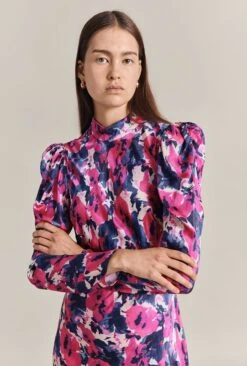 Harper Satin Midi Dress Pink Poppies 10 Harper Satin Midi Dress Pink Poppies -Ghost Fashion Store D07G053 Z10 29289 650px 964px