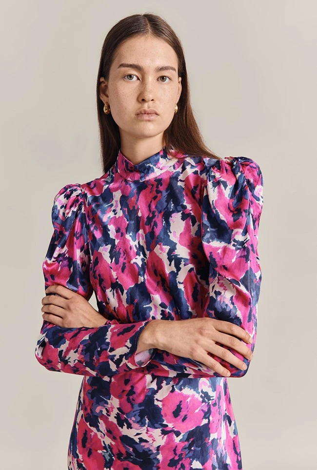 Harper Satin Midi Dress Pink Poppies 5 Harper Satin Midi Dress Pink Poppies - Image 3