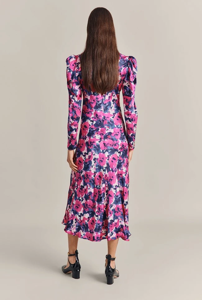 Harper Satin Midi Dress Pink Poppies 7 Harper Satin Midi Dress Pink Poppies - Image 5