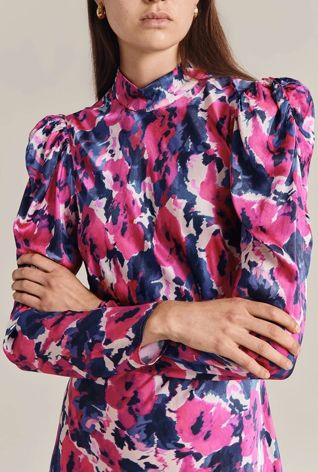 Harper Satin Midi Dress Pink Poppies 4 Harper Satin Midi Dress Pink Poppies - Image 2