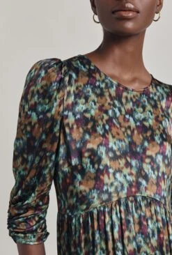 Maya Tiered Satin Midi Dress Green Ikat -Ghost Fashion Store D07G054 Z76 29900 650px 964px