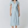 Grace Satin Button V-Neck Dress