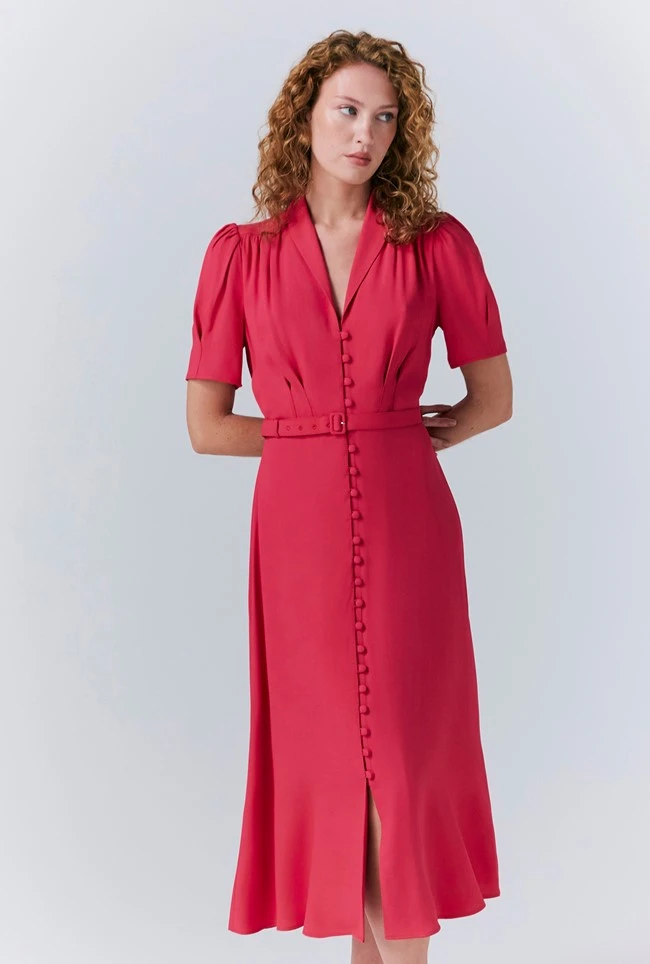 Rowan Button Crepe Midi Tea Dress 6 Rowan Button Crepe Midi Tea Dress - Image 4