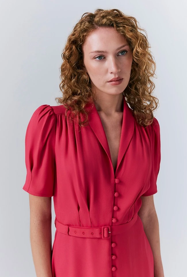 Rowan Button Crepe Midi Tea Dress 4 Rowan Button Crepe Midi Tea Dress - Image 2