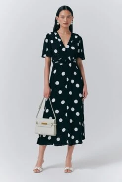 Jess Crepe Polka Dot Midi Tea Dress