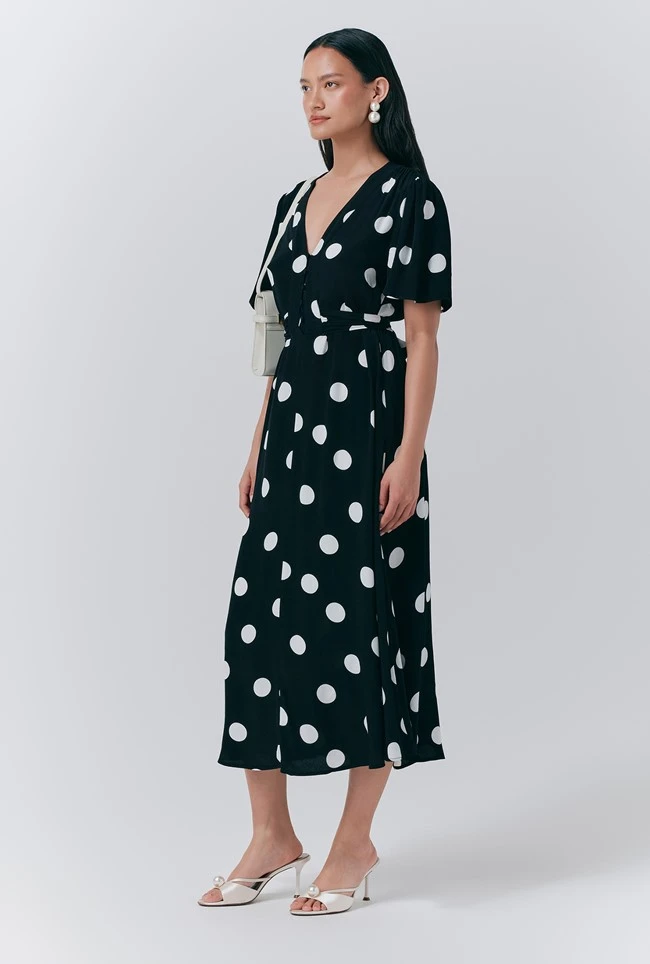 Jess Crepe Polka Dot Midi Tea Dress 5 Jess Crepe Polka Dot Midi Tea Dress - Image 3