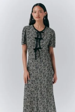 Maree Crepe Printed Tie Front Midi Dress -Ghost Fashion Store D10G044 Z94 33649 650px 964px