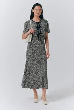 Maree Crepe Printed Tie Front Midi Dress