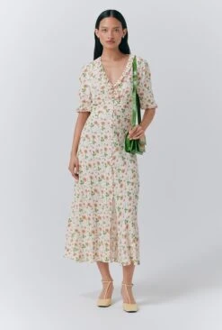 Saffie Crepe Floral Print Button Through Dress