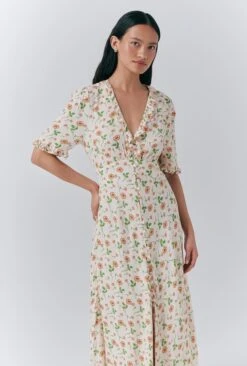 Saffie Crepe Floral Print Button Through Dress -Ghost Fashion Store D10G046 Z81 33626 650px 964px