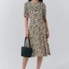 Dotty Crepe Floral Short Tea Dress