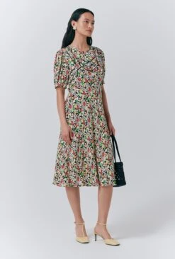 Dotty Crepe Floral Short Tea Dress -Ghost Fashion Store D10G049 Z84 33691 650px 964px