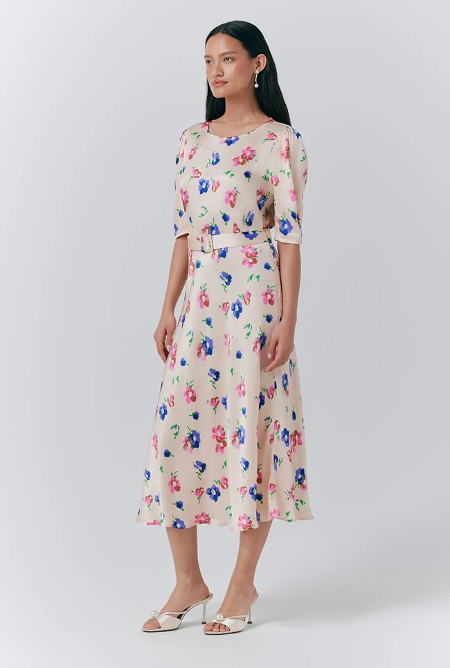 Lenora Satin Floral Belted Midi Dress 5 Lenora Satin Floral Belted Midi Dress - Image 3