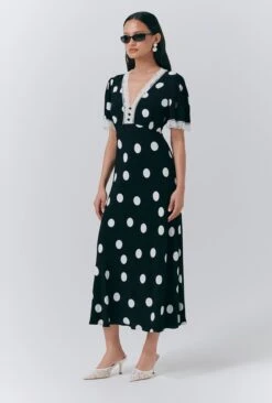 Belle Crepe Polka Dot Midi Tea Dress -Ghost Fashion Store D10G057 Z14 33737 650px 964px