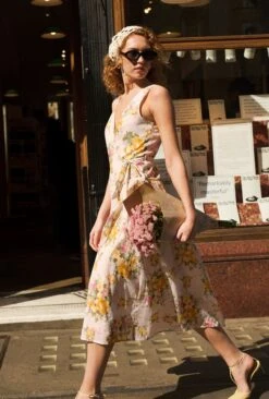 Julia Cotton Floral Midi Wrap Dress