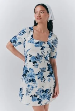 Reanna Linen Floral Short Dress -Ghost Fashion Store D10G060 Z92 33672 650px 964px