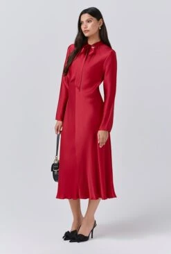 Stephanie Satin Tie Neck Midi Dress -Ghost Fashion Store D11G001 G01 33791 650px 964px