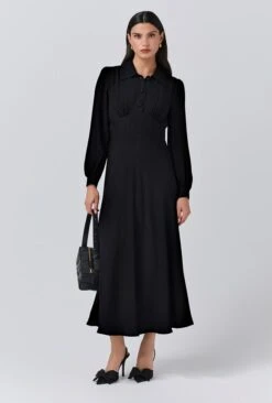 Wendy Crepe Collared Neck Midi Dress