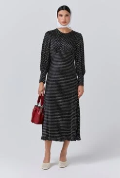 Fiona Satin Polka Dot Midi Dress