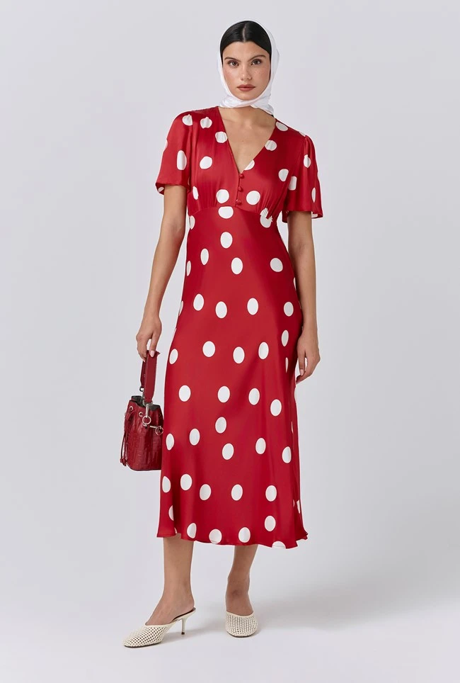 Elizabeth Polka Dot Satin Midi Tea Dress 3 Elizabeth Polka Dot Satin Midi Tea Dress