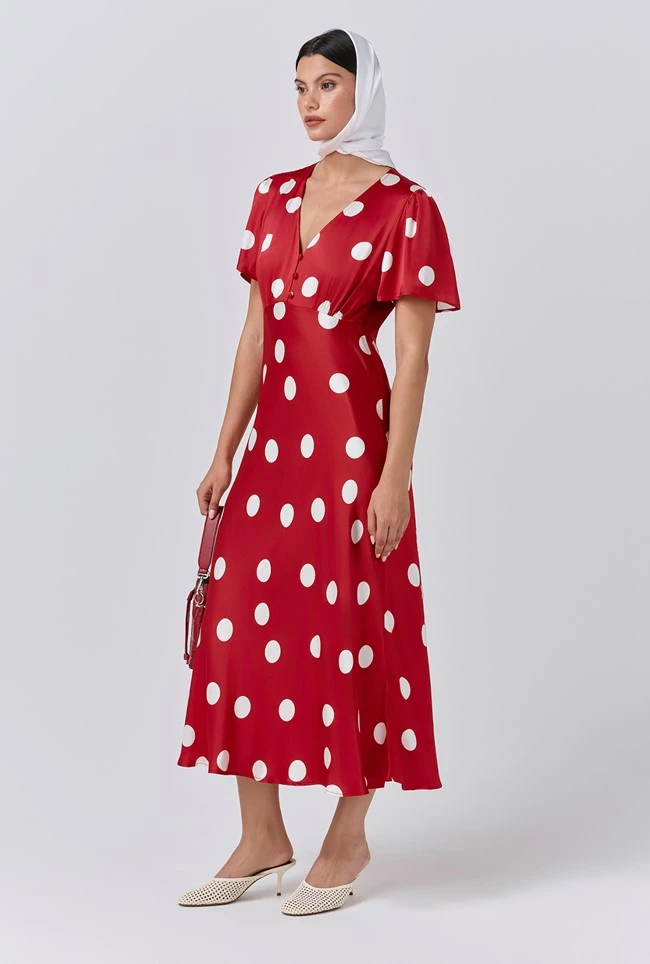 Elizabeth Polka Dot Satin Midi Tea Dress 5 Elizabeth Polka Dot Satin Midi Tea Dress - Image 3