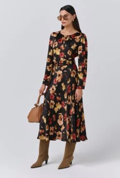 Sophia Floral Boat Neck Midi Dress -Ghost Fashion Store D11G032 Z66 33952 650px 964px