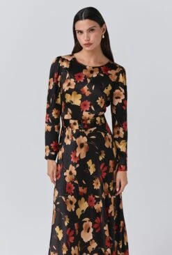 Sophia Floral Boat Neck Midi Dress -Ghost Fashion Store D11G032 Z66 33954 650px 964px
