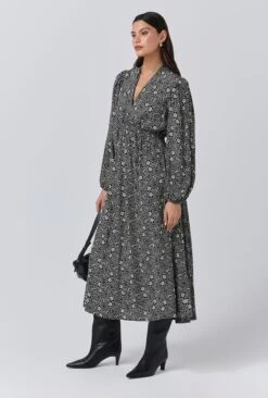 Petal Crepe V Neck Midi Waisted Dress -Ghost Fashion Store D11G041 ZA6 33942 650px 964px