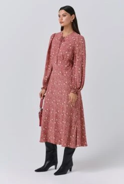 Stella Floral Crepe Tie Front Midi Dress -Ghost Fashion Store D11G043 ZA5 33947 650px 964px