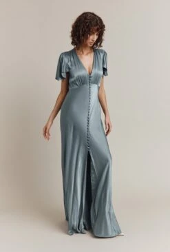 Delphine Satin Maxi Dress Slate Blue -Ghost Fashion Store DF46CA K76 24885 650px 964px