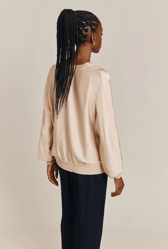 Mia Satin Bomber Jacket Stone 9 Mia Satin Bomber Jacket Stone - Image 7