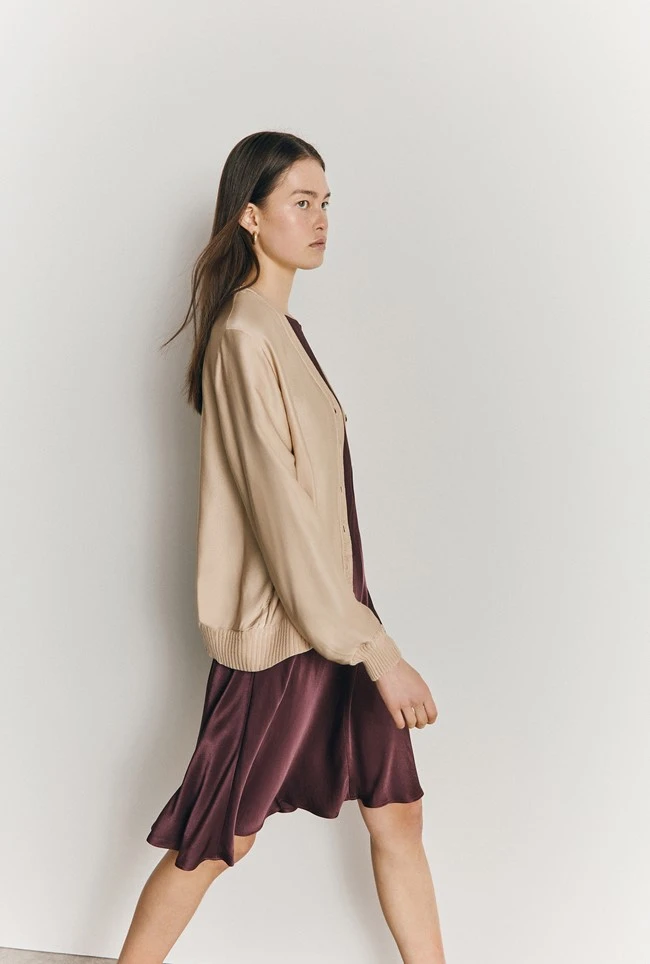 Mia Satin Bomber Jacket Stone 6 Mia Satin Bomber Jacket Stone - Image 4