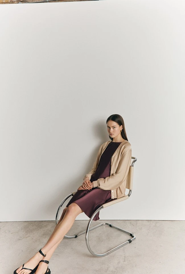 Mia Satin Bomber Jacket Stone 5 Mia Satin Bomber Jacket Stone - Image 3