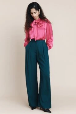 Mae Crepe Wide-Leg Trousers Petrol Green