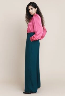 Mae Crepe Wide-Leg Trousers Petrol Green -Ghost Fashion Store P05G002 K72 25231 650px 964px